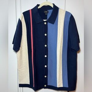 JCrew Men’s Striped Button-Up Polo Shirt Size Large